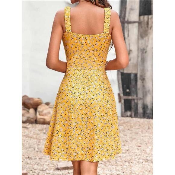 Women’s Summer Square Neck Dress with Pockets – Cute Sleeveless Flowy Sundress - Picture 3 of 7